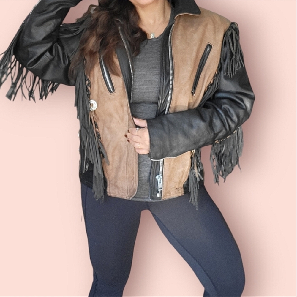 vinatge cowgirl style fringe leather jacket - Picture 3 of 9